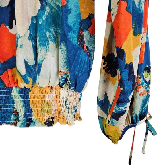 Allen B Schwartz Floral Print Peasant Top Blouse Cold Shoulder‎ Size Large - Picture 5 of 10